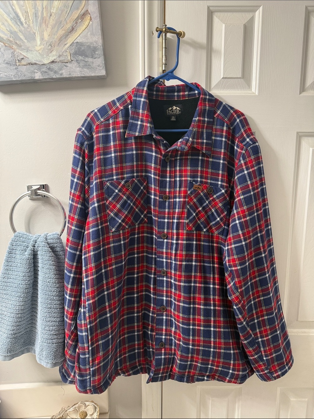 Pacific Trail Navy and Red Plaid Button-Down Flannel Shirt
